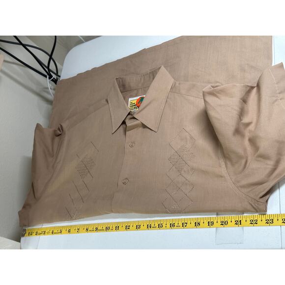 Vintage Haband Guayabera Shirt Men Medium Tan Button Up Embroidered Sheer Summer - Picture 4 of 5